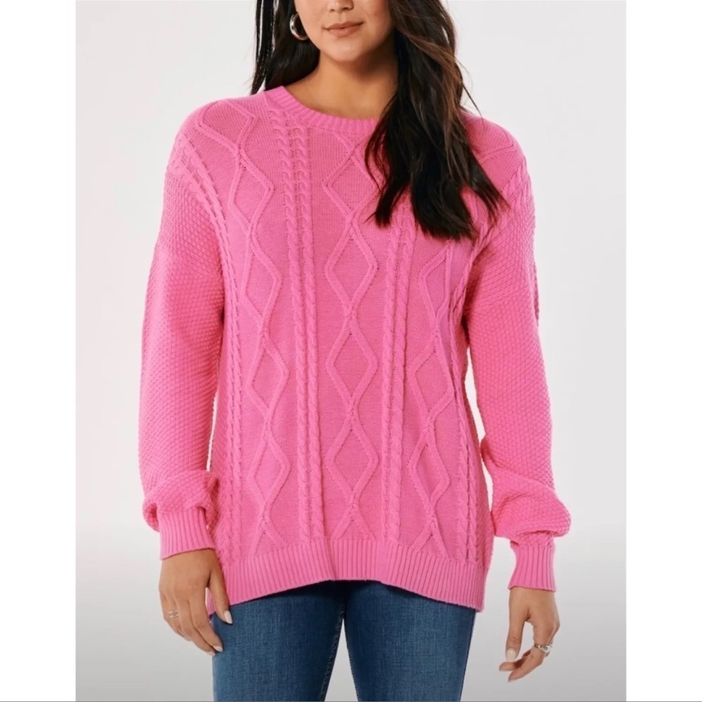 HOLLISTER Bright Pink Cable Knit Sweater